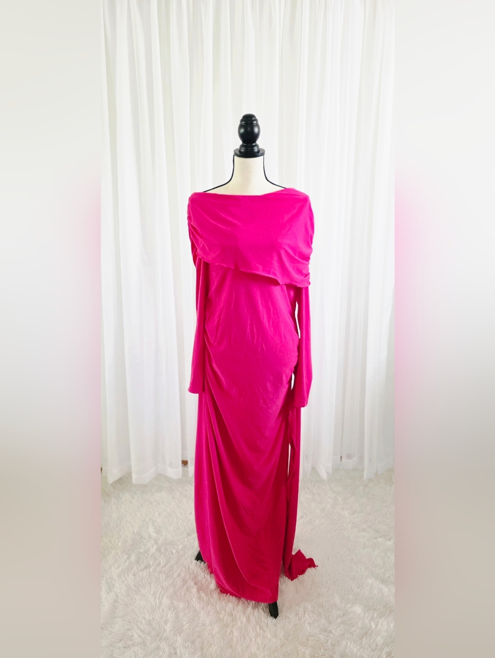 Elegant Fuchsia Off-Shoulder Women’s Dress